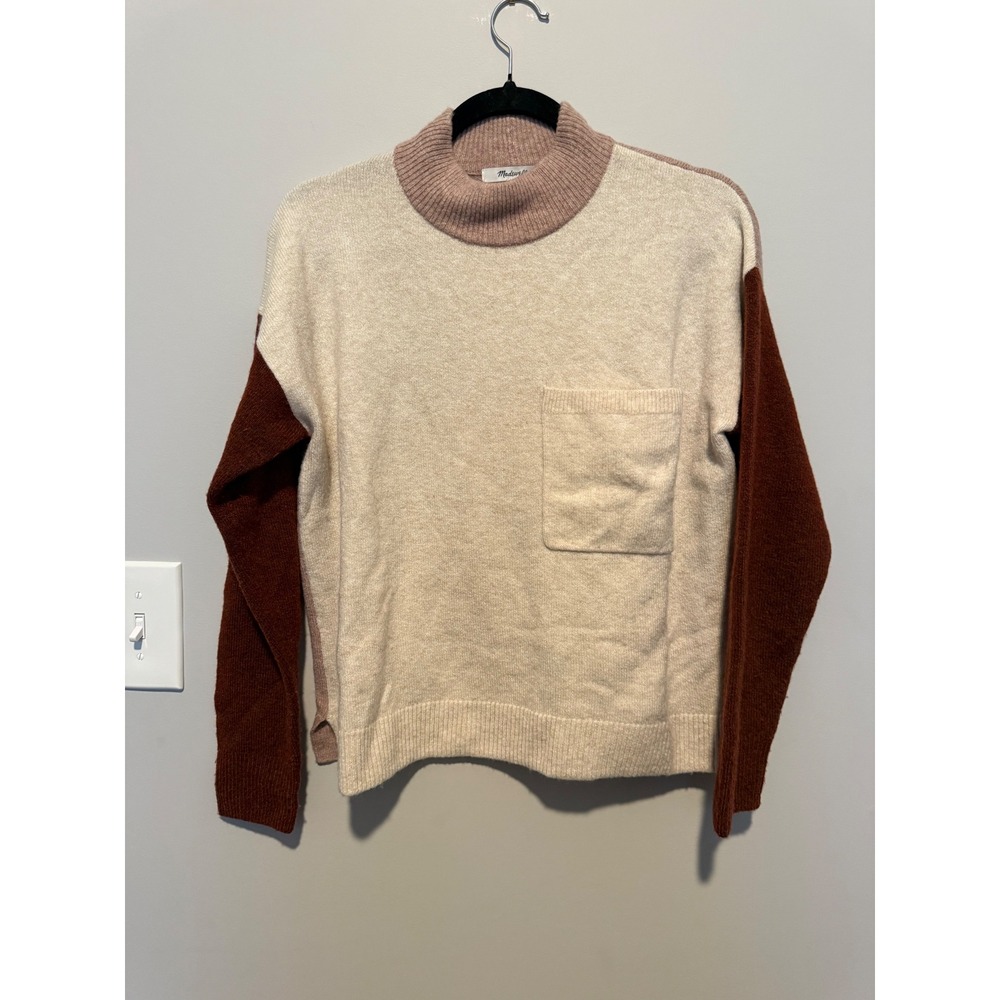 Madewell Womens Colorblock Mock Neck Sweater Cream Mauve Brown Small